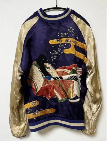 리버서블 일본풍 자수 스카잔 블랙/보라색