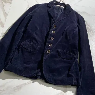 구하기 어려움 45R 코듀로이 자켓 R 로고 자수 네이비 버튼