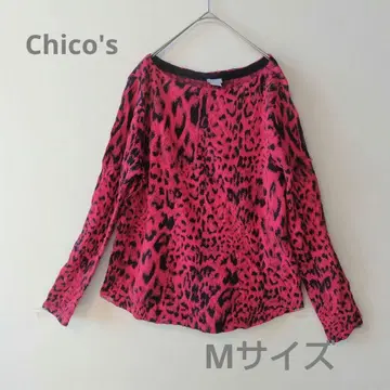 구제 의류 새상품급 Chico's 레오파드 무늬 긴팔 상의 스트레치