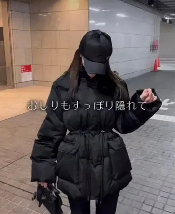 인기! Rady 허리라인 다운 코트 블랙 다운 자켓 M