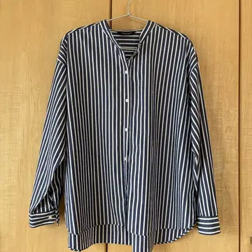 아워홈 ourhome 면 100% 반슈오리 셔츠 네이비 계열 스트라이프