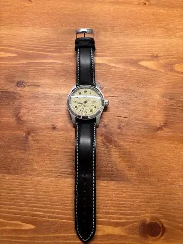 해밀턴 카키 아날로그 시계 아이보리 다이얼 가죽 자동 와인딩