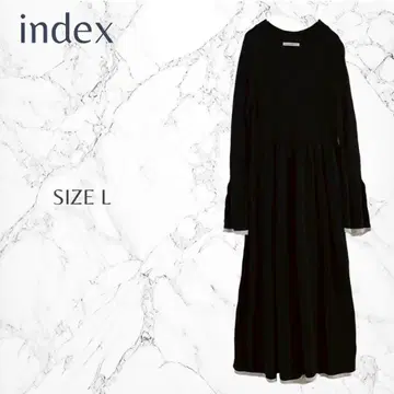 인덱스 파이핑 벨 슬리브 롱 기장 리브 니트 원피스 L