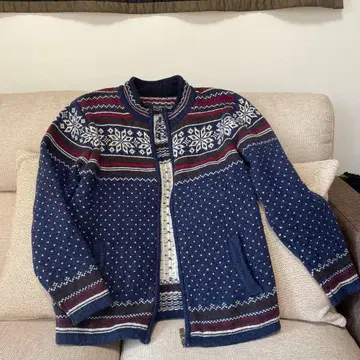 노르딕 무늬 울 혼방 가디건