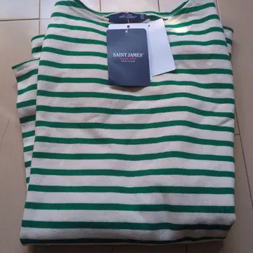 SAINT JAMES 보트넥 티셔츠 그린 화이트 스트라이프 T5