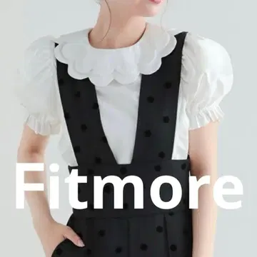 핏모아 스캘럽 칼라 퍼프 슬리브 블라우스 셔츠 화이트