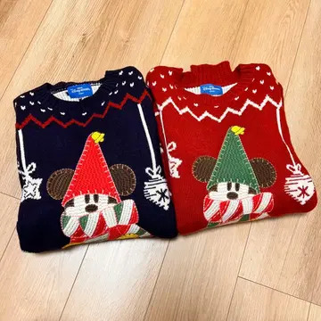 디즈니 크리스마스 스웨터 2023년 40주년 빨간색 네이비 2종 세트