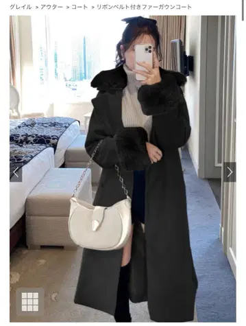 grl 리본 벨트 퍼 가운 코트 블랙 ze688