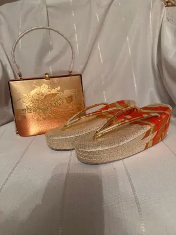 오렌지와 골드 조리 및 백 세트 후리소데 등에