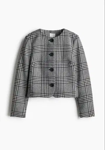 미사용 새상품 H&M 체크 무늬 노카라 자켓