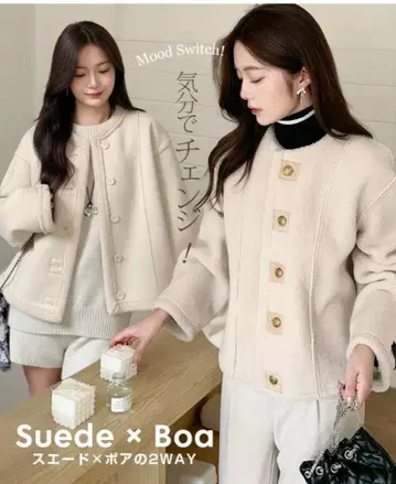 [ 택 포함 새상품 ] 다크엔젤 리버서블 보아 자켓 에크루 M