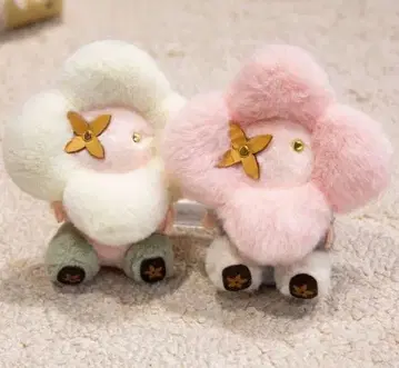 꽃 모양 봉제 인형 키링 (핑크 그린)