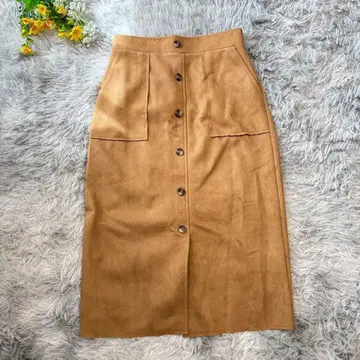 타이트 스커트 [ M ] 카멜 프론트 버튼 페이크 스웨이드 마오와오