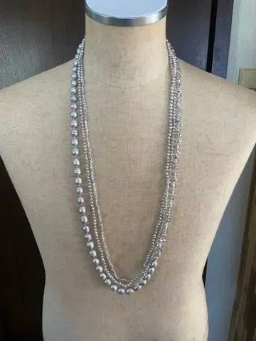 고품질 엘레강트한 3연 목걸이 본 펄