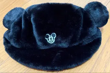 디즈니 귀 달린 퍼 버킷햇 블랙 미키