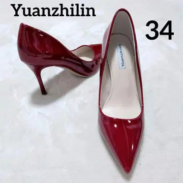Yuanzhilin 하이힐 펌프스 빨간색 에나멜 보르도 34