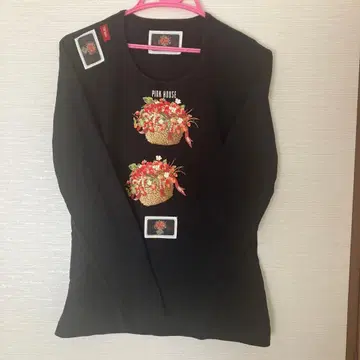 PINK HOUSE 꽃 바스켓 자수 긴팔 T셔츠