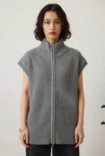 crie conforto 더블 지퍼 니트 베스트 그레이