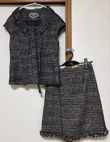 트위드 스커트 수트 반팔