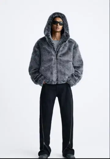 인기 즉시 완판 아이템 ZARA 후드 부착 그레이 보아 자켓 M