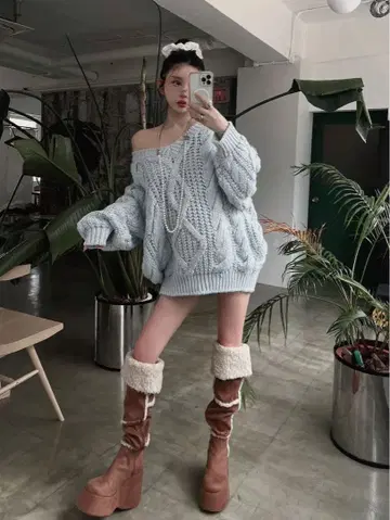 Darich 루즈 케이블 로우게이지 니트 튜닉