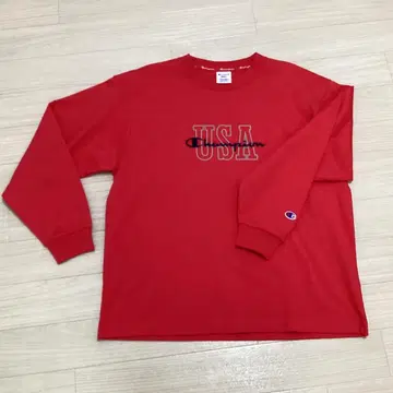 Champion USA 로고 레드 긴팔 티셔츠 SMALL
