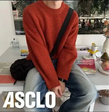 ASCLo 오렌지 크루넥 니트