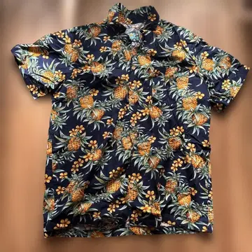 남성용 파인애플 패턴 하와이안 셔츠 네이비 M