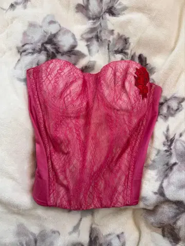 MARUKO 한정판 핑크 레이스 D70 코르셋 뷔스티에