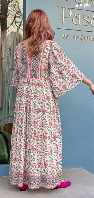 누키테파 에스닉 프린트 플레어 슬리브 원피스