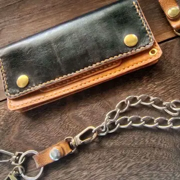 트래커 지갑 수제 염색 거의 블랙에 가까운 다크 브라운 x 앰버 롱 타입
