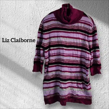 1점 한정 Liz Claiborne 스트라이프 7부 니트 상의 [ L ]
