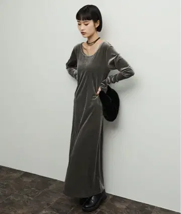 [ Shelly island ] 그레이 벨벳 맥시 원피스