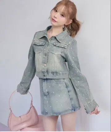 비쥬 부착 데님 셋업