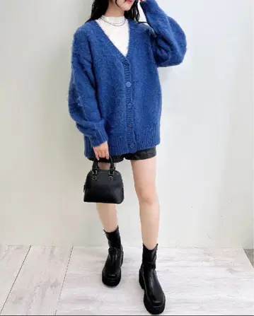 INGNI V넥 샤기 니트 가디건 M/블루