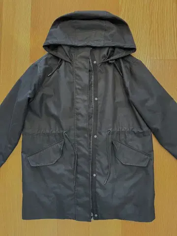 블랙 후드 부착 자켓 코트 H&M