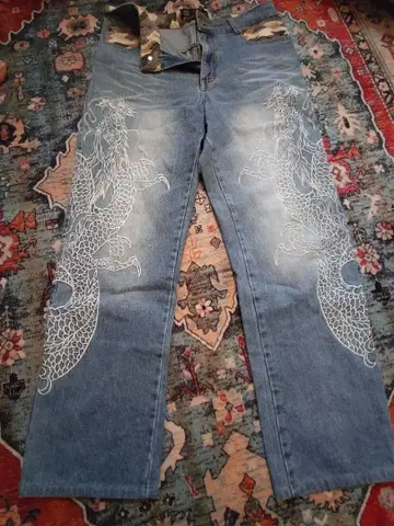 일본풍 패턴 자수 데님