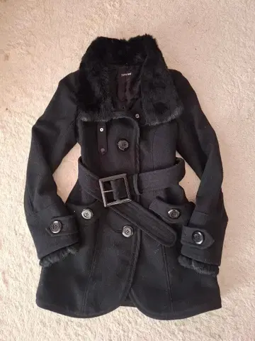 블랙 퍼 롱 코트 사이즈 2