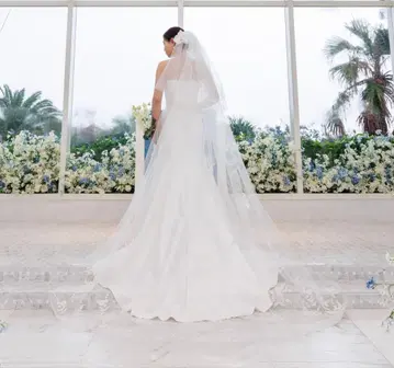 [ 클리닝 완료 ] 와타베 웨딩 롱 베일 EFV-FLOWER