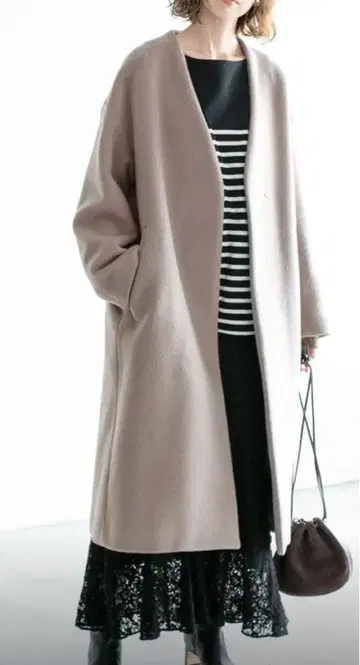 [ 새상품급 ] 이에나 마테코 노카라 롱 코트 그레이지 34