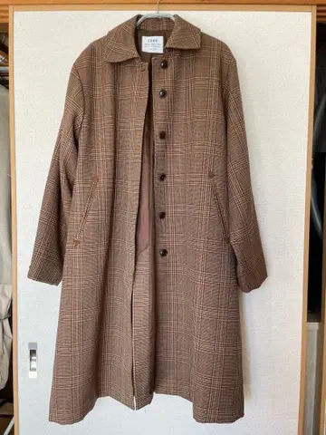 coen 브라운 체크 롱 코트