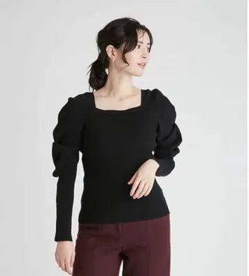 [컨디션 최상] 셀포드 볼륨 슬리브 리브 니트 풀오버 블랙