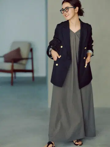 데미-럭스 BEAMS 드라이 개버딘 6 버튼 더블 자켓