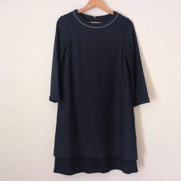 네이비 7부 소매 원피스 레이스 밑단 쿠미쿄쿠