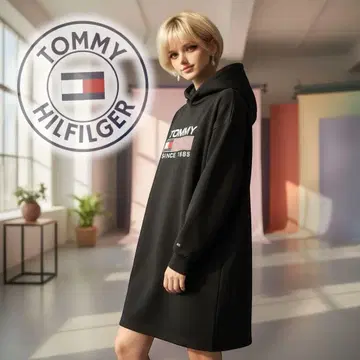 새상품급 타미힐피거 로고 후드티 원피스 그레이 여성용 L 상당