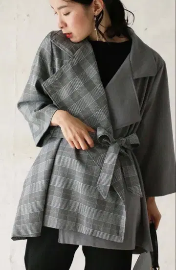 cawaii 글렌체크 바이컬러 A라인 자켓