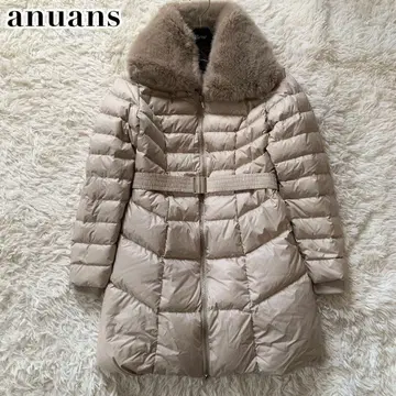 미사용급 anuans 현행 다운 코트 2way 벨트 퍼 베이지