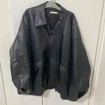WYM 블랙 가죽 자켓 오버 사이즈