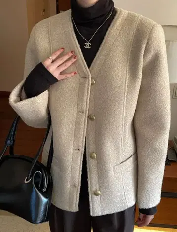 울 혼방 노카라 자켓 숏코트