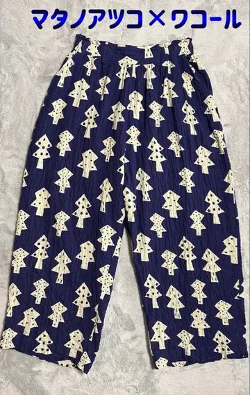 마타노 아츠코 x 와코루 나무 무늬 네이비 룸웨어 팬츠 하의 M 사이즈